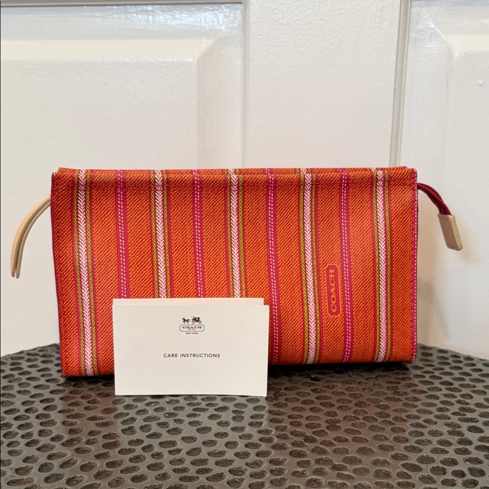 Coach Striped Canvas Toiletry Bag in Orange, Pink and Lime Green 🍊 🩷 🍋‍🟩